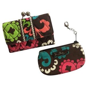Vera Bradley Matching Set! Kiss Lock Wallet & Zip Coin Key Clear ID - NWOT
